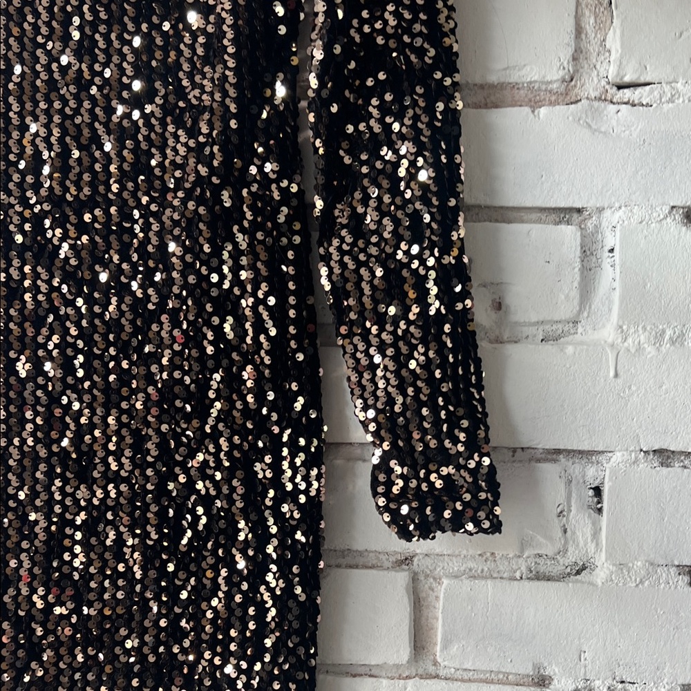Sequin Long Sleeve Cocktail Dress - Black/Gold - ONLY - Picture 3 of 13